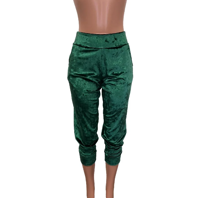 Hunter Green Crushed Velvet Joggers w/ Pockets Women's Men's