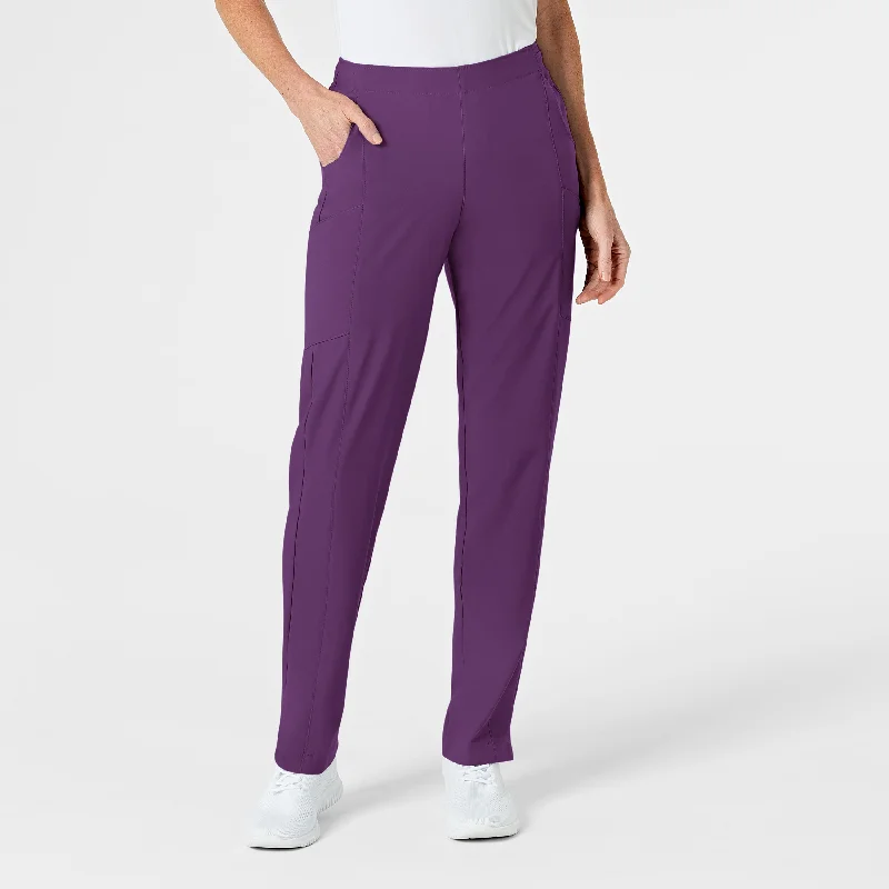 W123 Women's Flat Front Cargo Scrub Pant - Eggplant