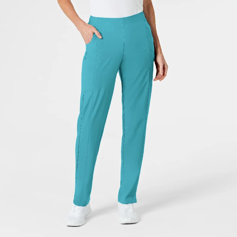 W123 Women's Flat Front Cargo Scrub Pant - Teal Blue