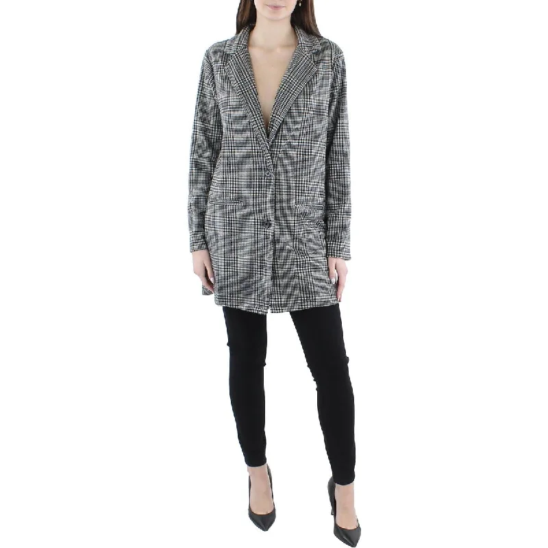 City Studios Womens Juniors Woven Plaid Two-Button Blazer