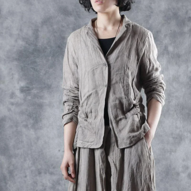 Loose Square Collar linen outwear women Sleeve nude coats fall