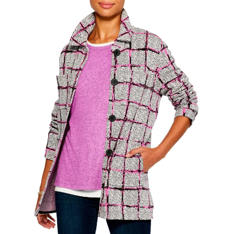 Nic + Zoe Womens Around Town Window Pane Button Down Shirt Jacket