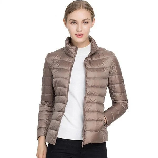 Women Coat Autumn Winter 90% White Duck Down Jacket  16 Colors Warm Slim Zipper Fashion Light Down Coat