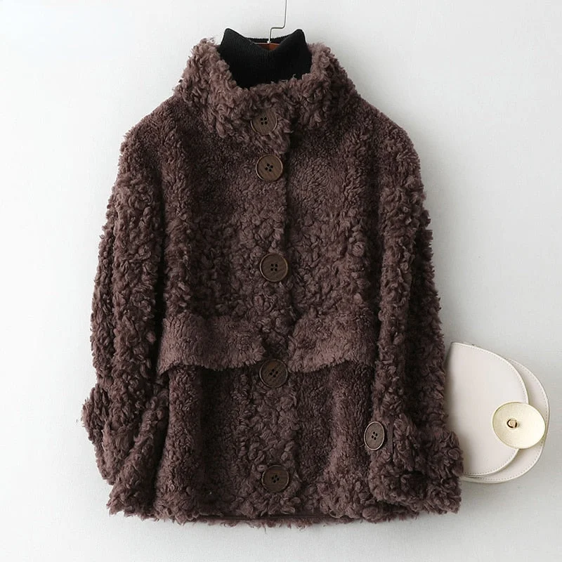 Women's Winter Wool Fur Wide-waisted Korean Casual Short Coats