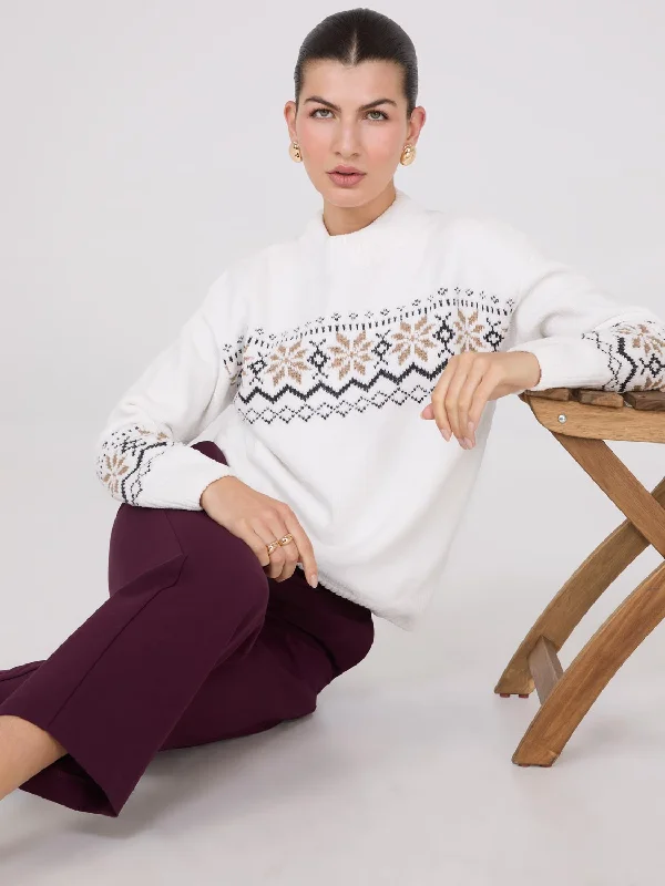 Fair Isle Mock Neck Chenille Sweater