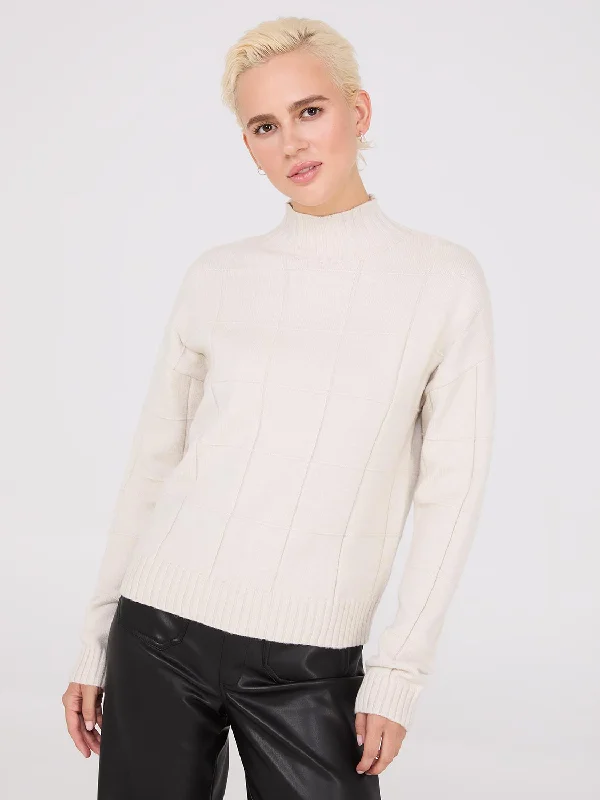 Square Pattern Mock Neck Sweater