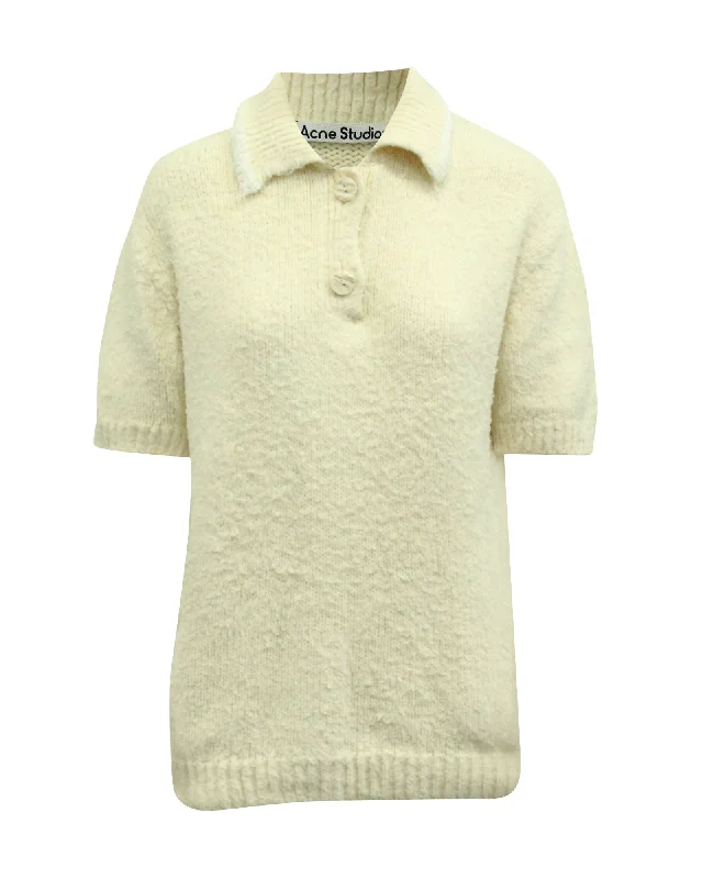 Acne Studios Knitted Polo Shirt in Cream Cotton