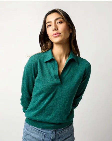 Alida Johnny-Collar Sweater Highland Green