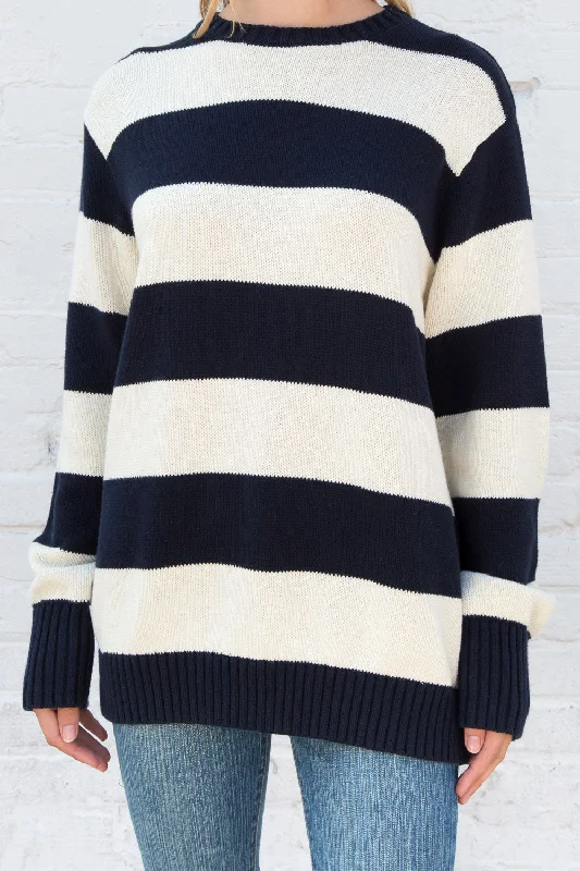 White With Navy Blue Stripes