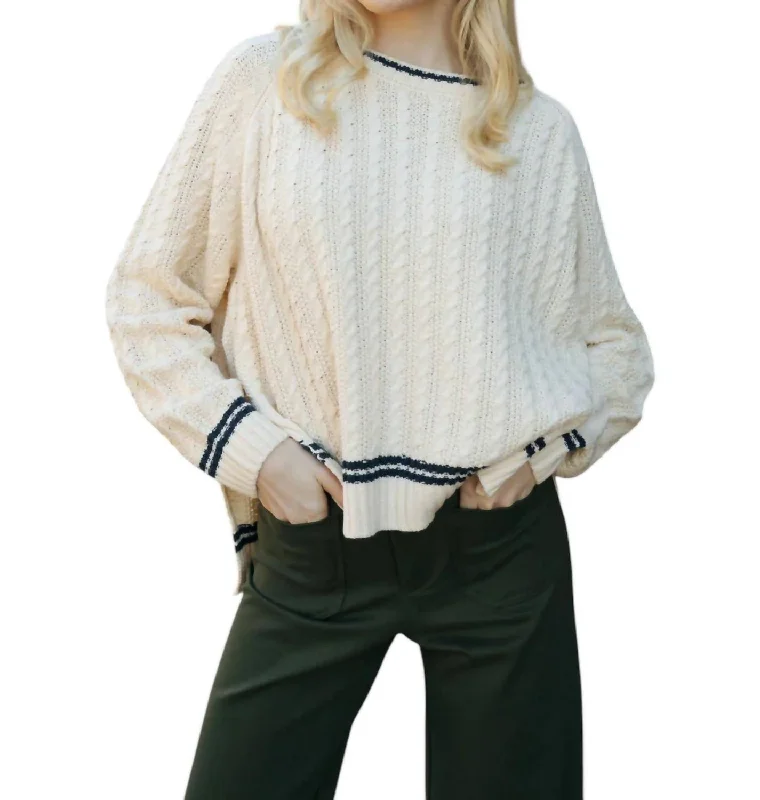 Cable Contrast Sweater In Ivory