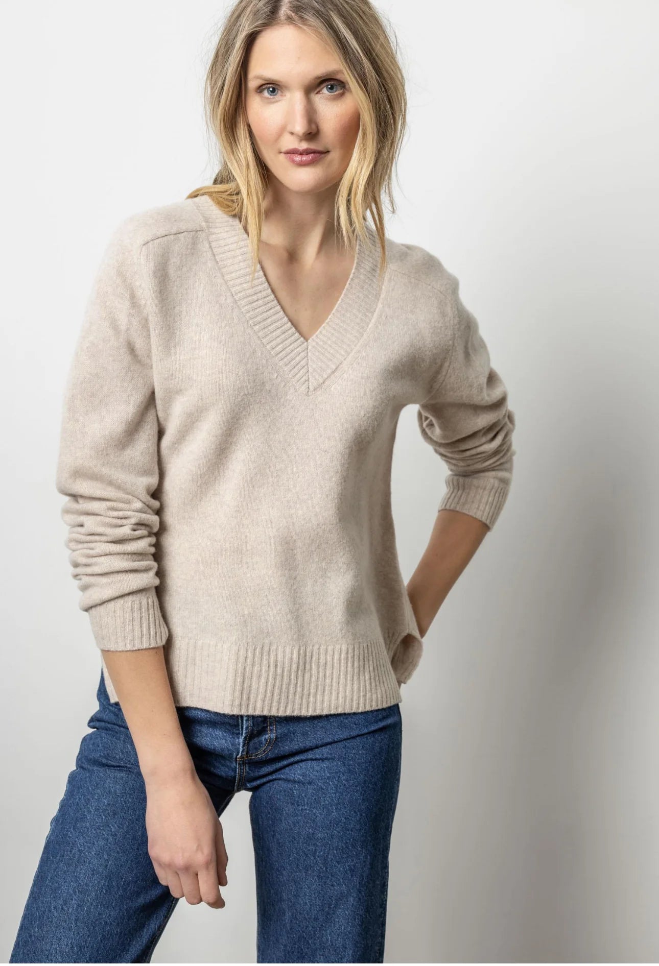 Felted Easy V-Neck Sweater Birch