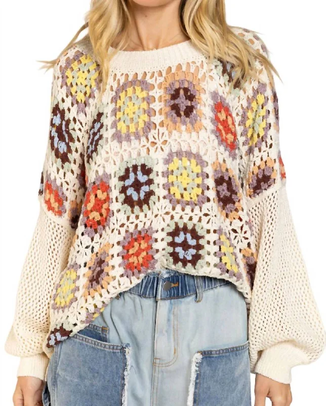 Floral Square Sweater In Cream