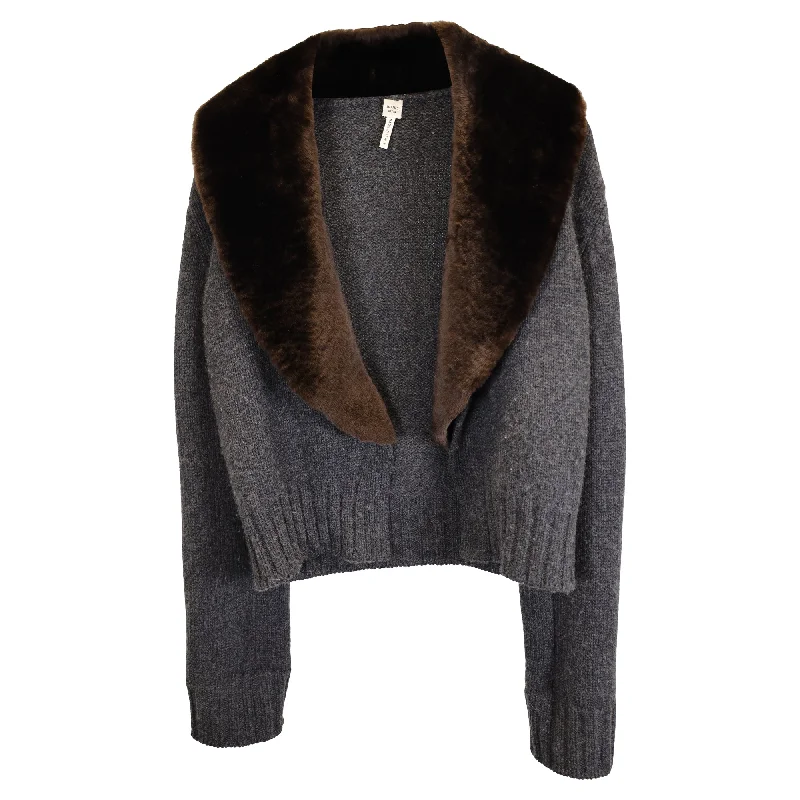 Hermès Detachable Fur Cardigan in Grey Wool