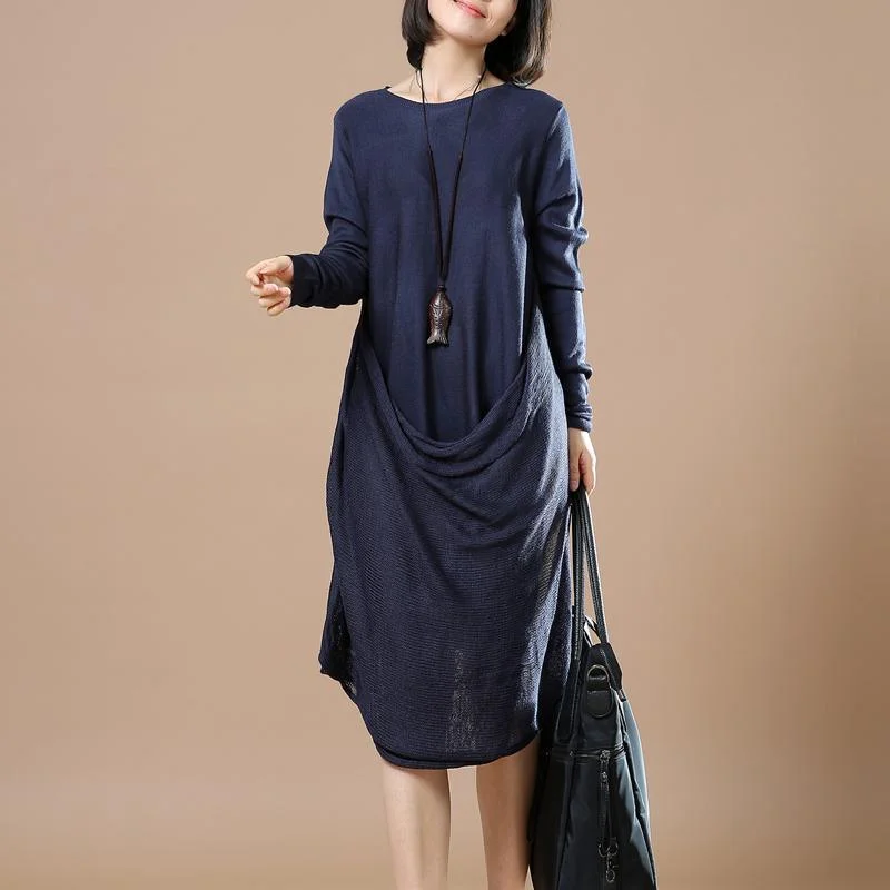 Navy draping design sweater dresses