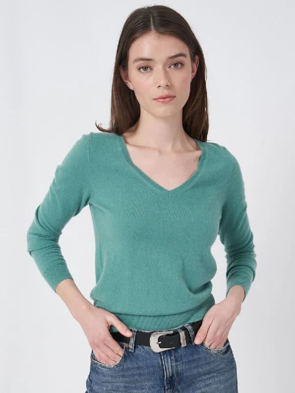 Organic Cashmere V-Neck Sweater Jade