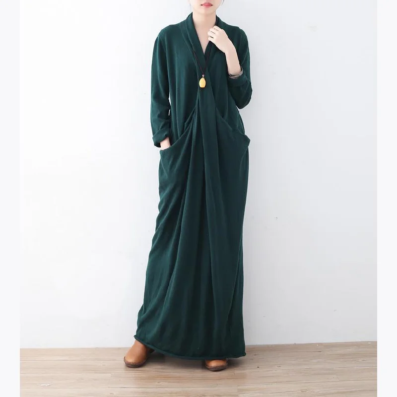 Warm green long sweaters Loose fitting sweater fine asymmetric winter dresses