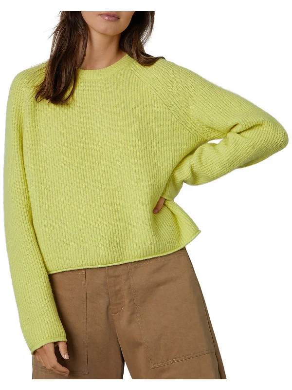 Womens Shaker Knit Rolled Hem Crewneck Sweater