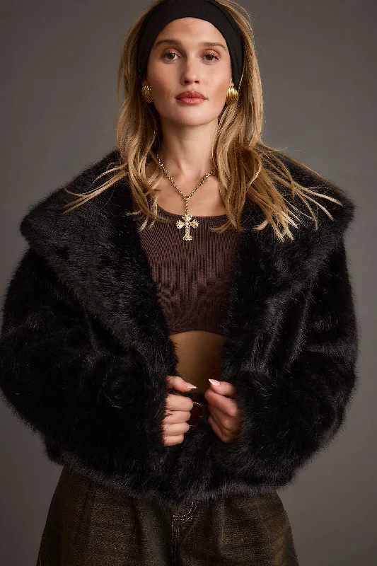 Brielle Black Faux Fur Cropped Jacket