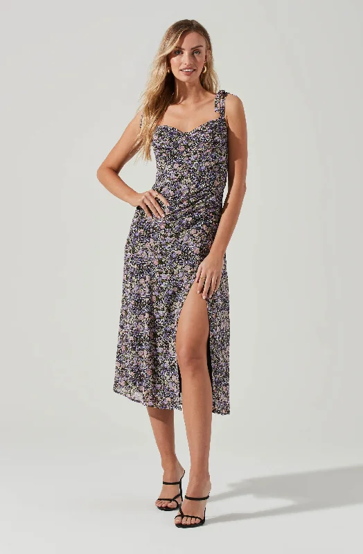 Milkmaid Tie Strap Floral Midi Dress