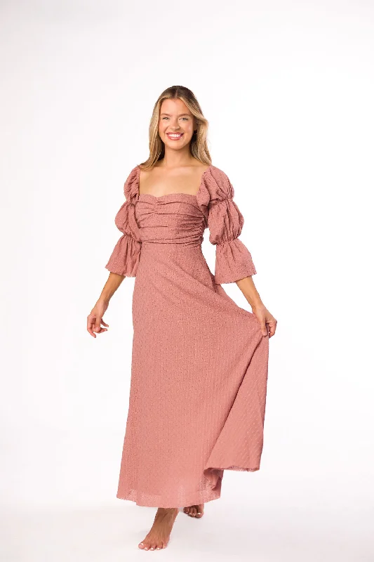 Corrine Tiered Sleeve Maxi Dress with Pockets in Dusty Mauve - Bump Friendly