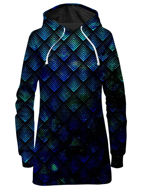 Galactic Dragon Scale Teal Hoodie Dress