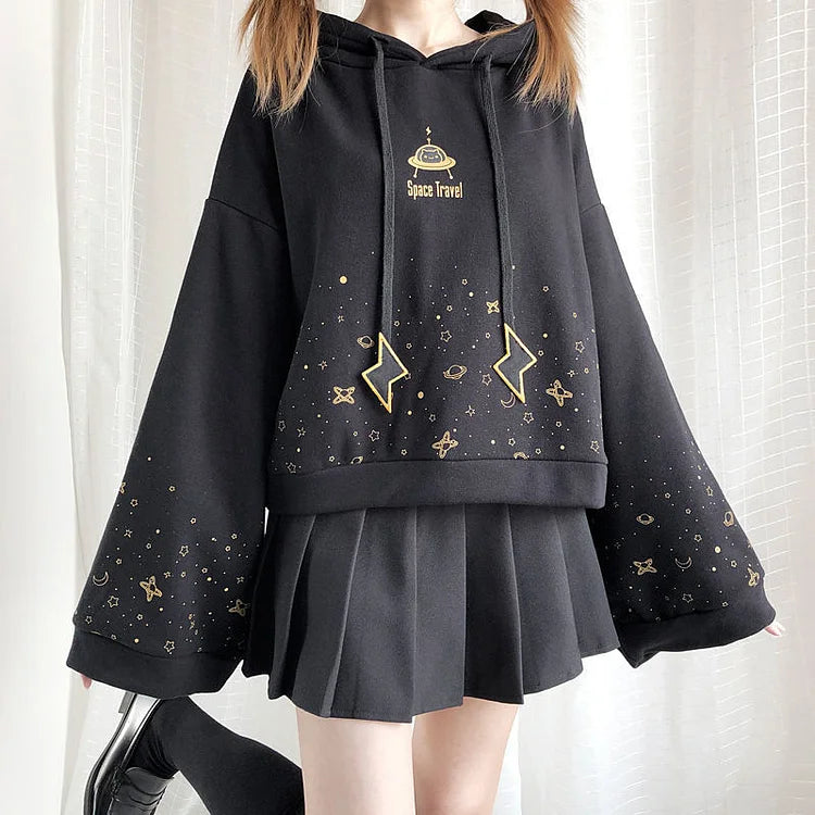 Japanese Streetwear Style: Harajuku Starry Nights Lightning Hoodie