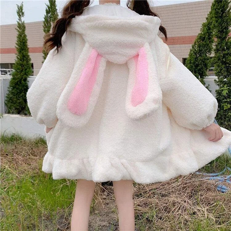 Kawaii Fluffy Bunny Ears Hoodie Coat: Cute Rabbit Fashion Statement