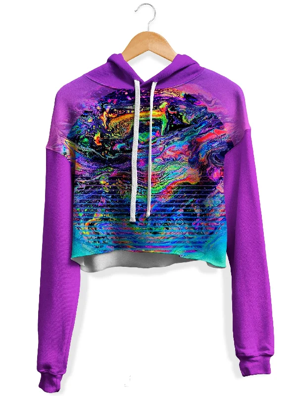 Psychedelic Outrun Fleece Crop Hoodie