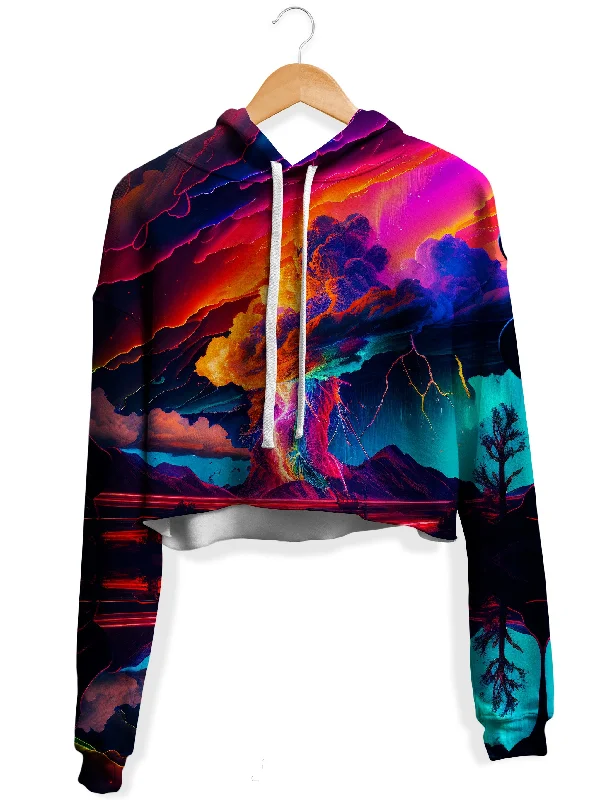 Rainbow Storm Fleece Crop Hoodie