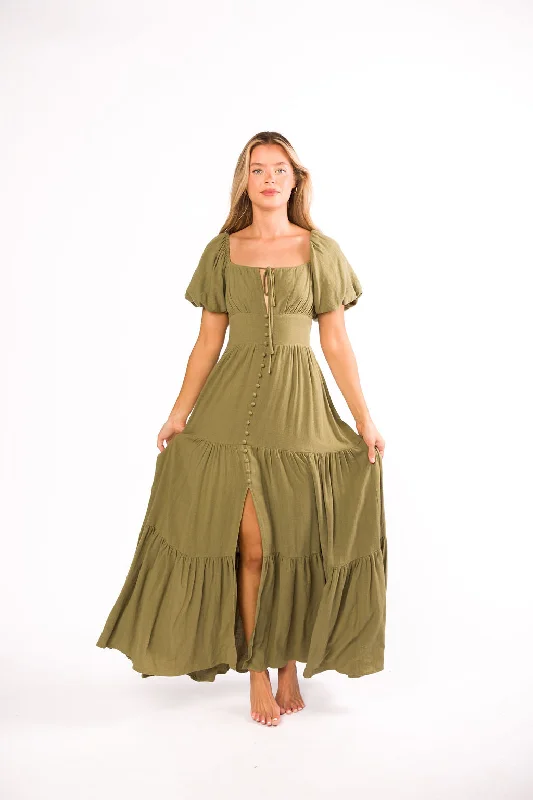 Genevieve Tiered Maxi Dress in Olive