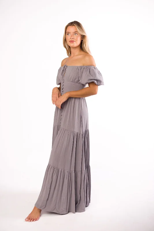 Genevieve Tiered Maxi Dress in Slate Grey