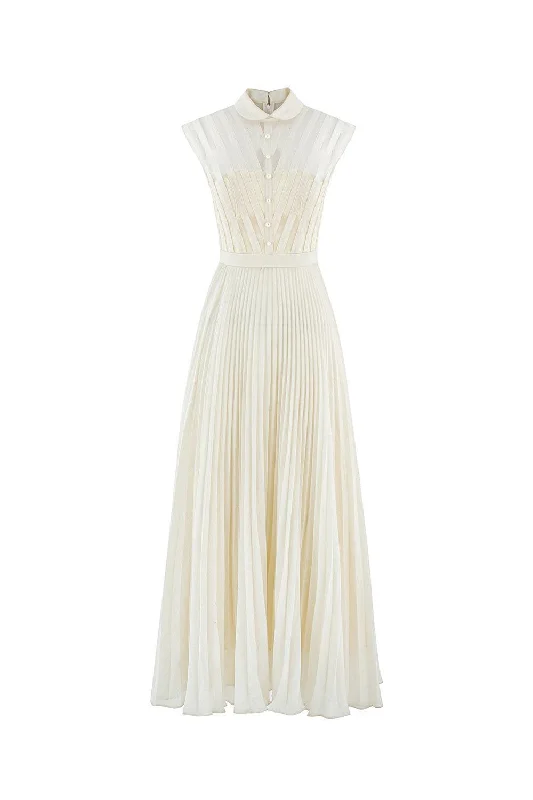 Beatrice A-line Pleated Silk Crepe Ankle Length Dress