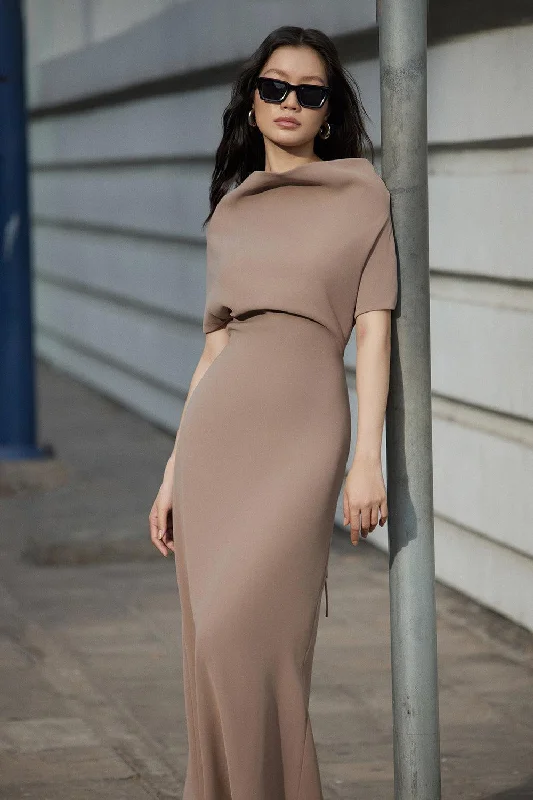 Contessa Sheath Batwing Sleeved Crepe Ankle Length Dress