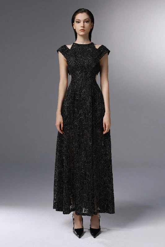 Dawn Break A-line Cut-Out Embroidered Lace Ankle Length Dress