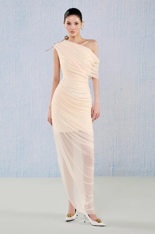 Topaz Asymmetric Gathered Viscose Floor Length Dress