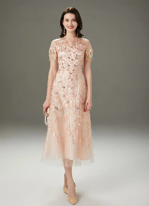 FashionSierra - Embroidery Beaded Layered Fashion Mid Calf Dresses