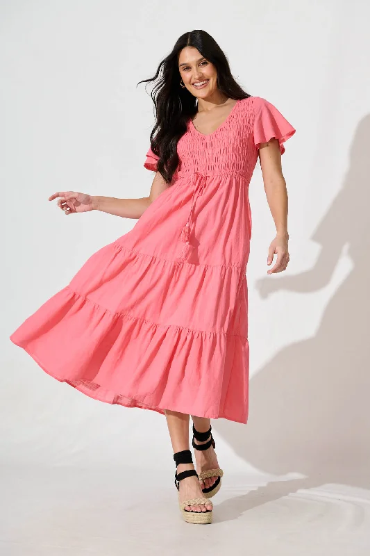 Callie Midi Dress in Rose Linen Blend