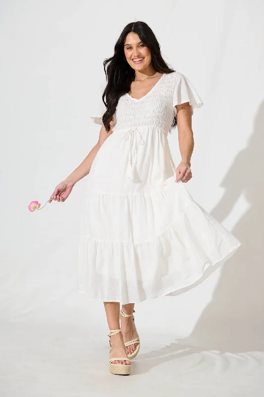 Callie Midi Dress in White Linen Blend