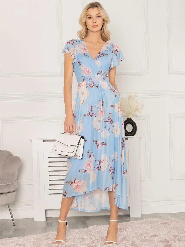 Jolie Moi Eleanor Wrap Mesh Maxi Dress, Blue Multi