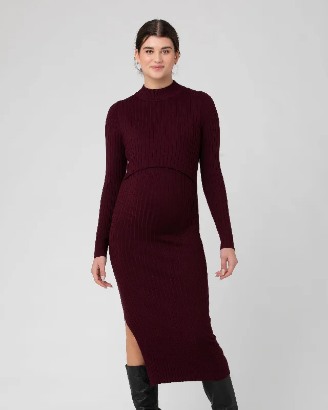 Nella Rib Nursing Knit Dress  Maroon