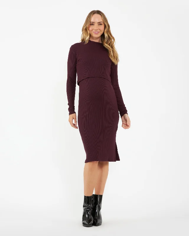 Ruby Rib Nursing Dress  Maroon