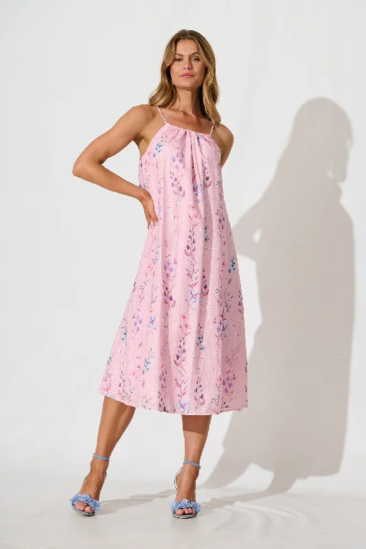 Sunetta Midi Sundress in Blush Floral Textured Broderie