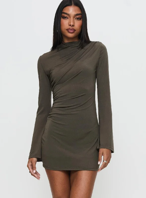 Arte Deco Long Sleeve Mini Dress Mocha