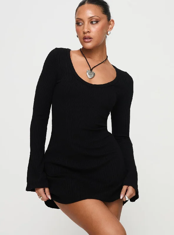 Best Interest Long Sleeve Mini Dress Black Petite