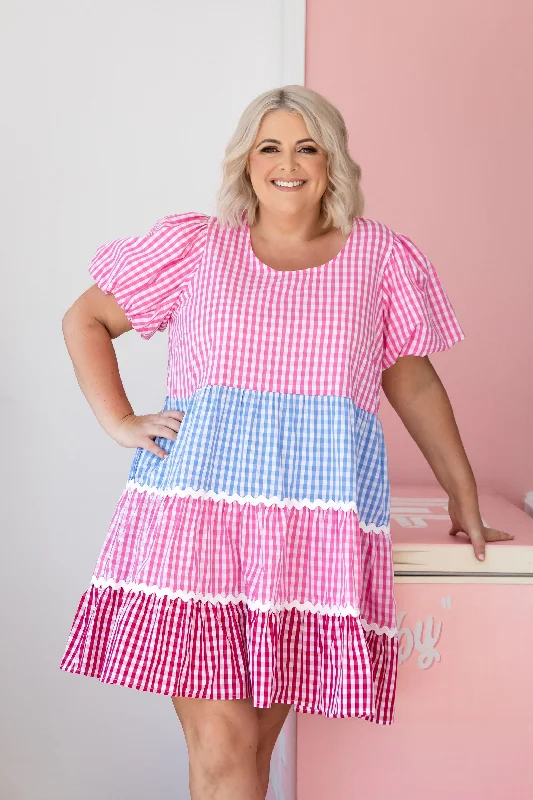 Greta Party Dress in Gingham Mix