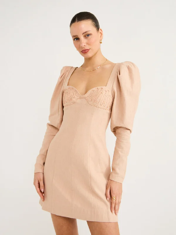 Clea Leyla Embroidered Mini Dress in Dusty Salmon