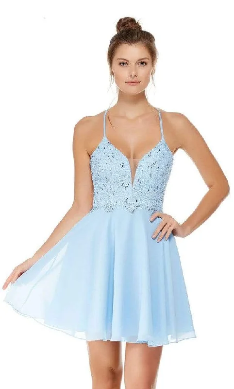 Alyce Paris - 4049 S Lace and Chiffon Cocktail Dress with Strappy Back