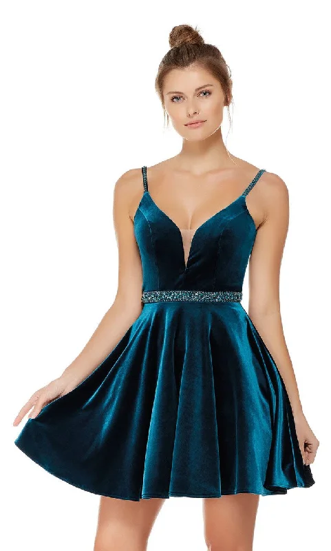 Alyce Paris Embellished Deep V-neck Velvet A-line Dress 4008