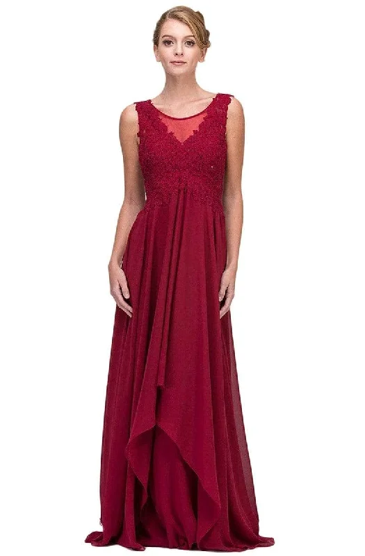 Eureka Fashion - 4711 Applique V-neck Chiffon A-line Dress