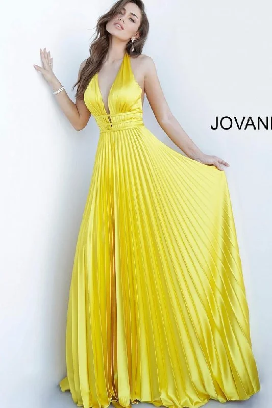 Jovani 00637 Prom Long Halter Pleated Satin Dress